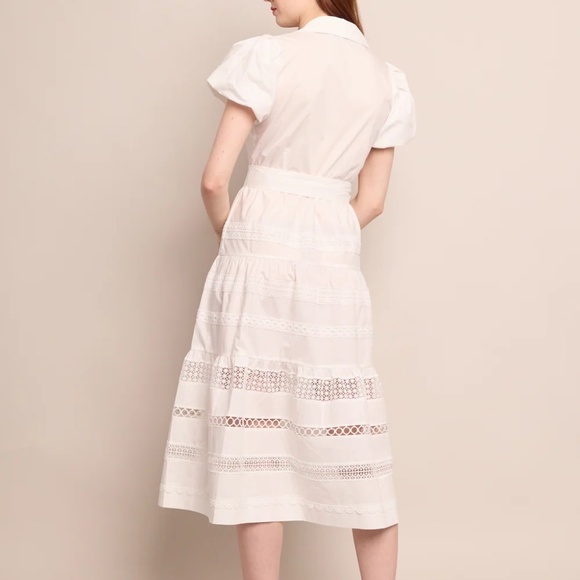 Cara Cara White Mardi Midi Shirt Dress with Lace Detail XS - Picture 3 of 3